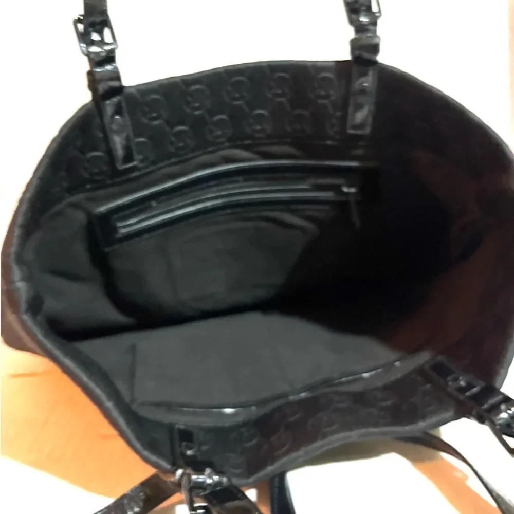 Coach logo monogram patient leather tote handbag